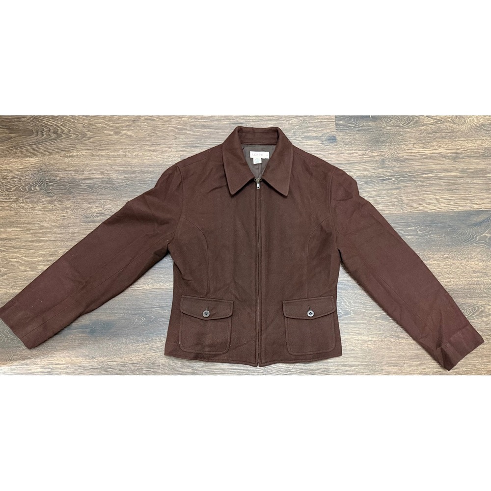 J.Crew Wool Jacket Womens 8 Brown Full Zip 100% Wool